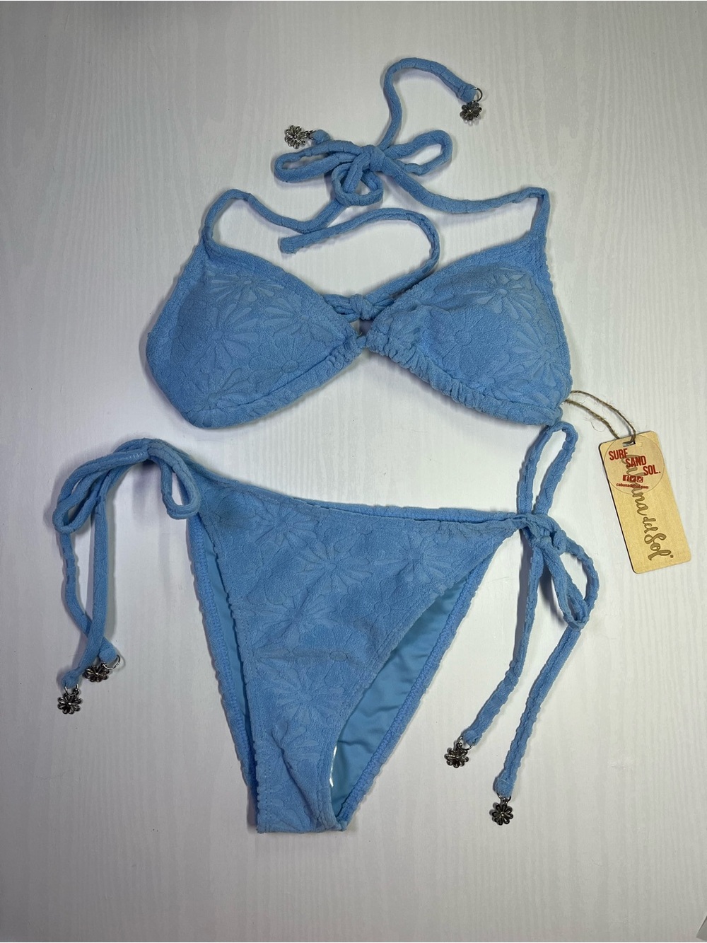 Cabana del Sol Baby Blue Floral Tie Bikini Set